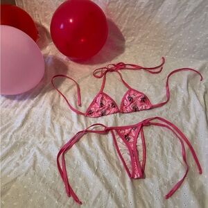 Ghostface Scream Pink String Micro Bikini Set Medium Top Large Thong Bottom Swim